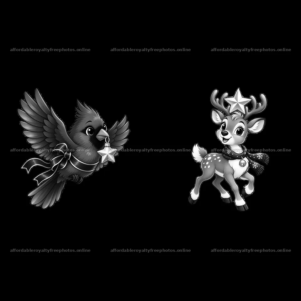 Bird carrying star and reindeer wearing scarf for – royalty-free photos 7746x7746