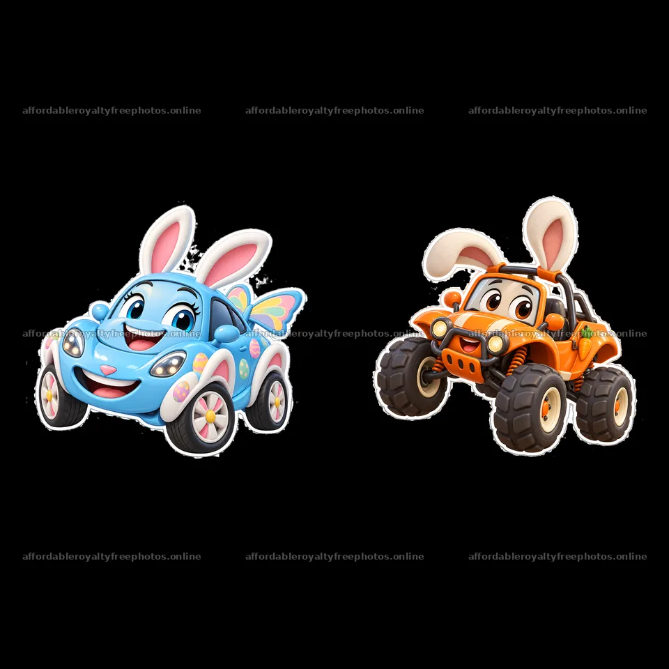 Easter bunny car characters with happy expressions and – royalty-free photos 7746x7746