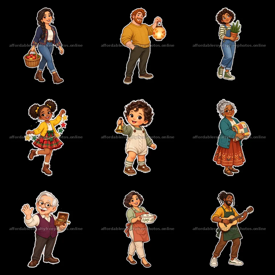 Family gathering with diverse characters in cheerful – royalty-free photos 7746x7746