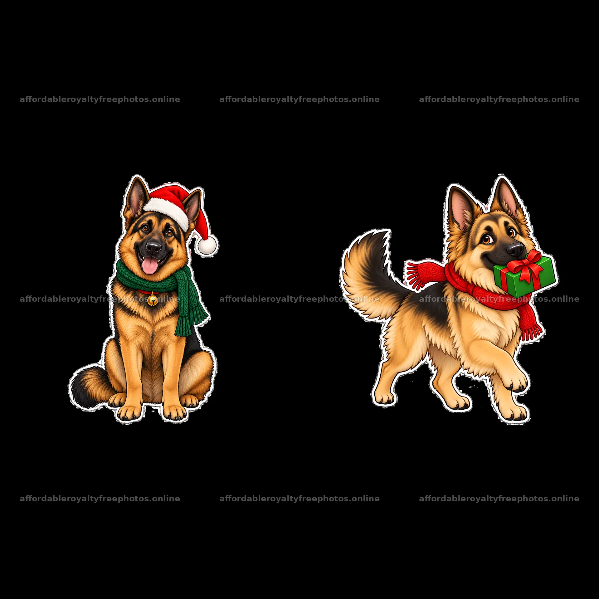 German Shepherds celebrating Christmas with gifts and – royalty-free photos 7746x7746