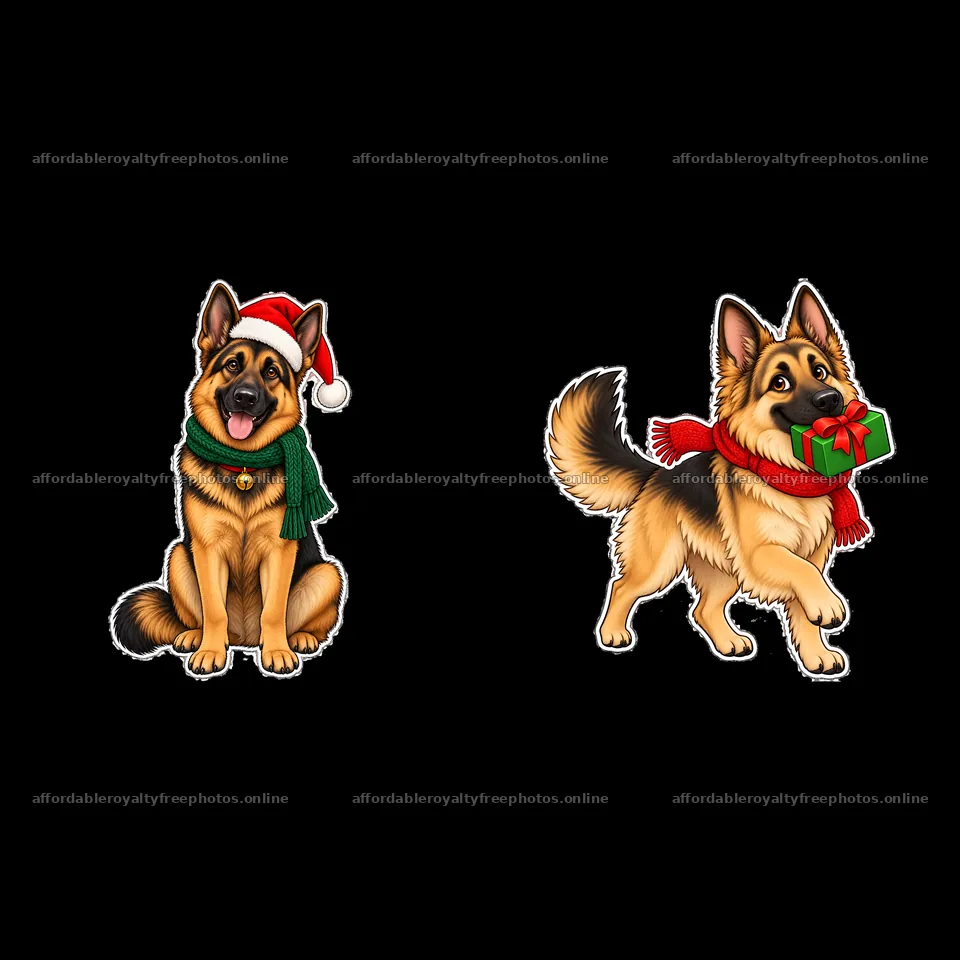German Shepherds celebrating Christmas with gifts and – royalty-free photos 7746x7746