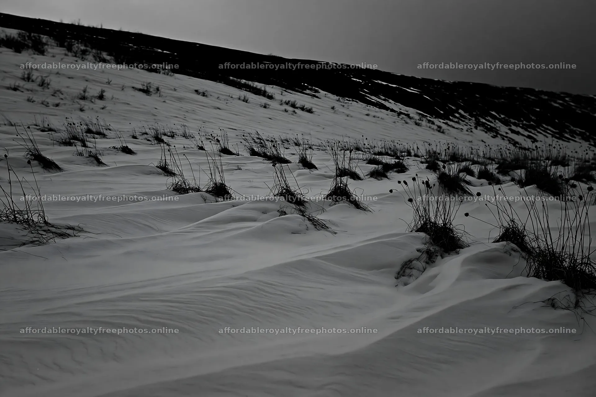 Snowy highland meadow with grass patches in winter – royalty-free photos 9722x6480