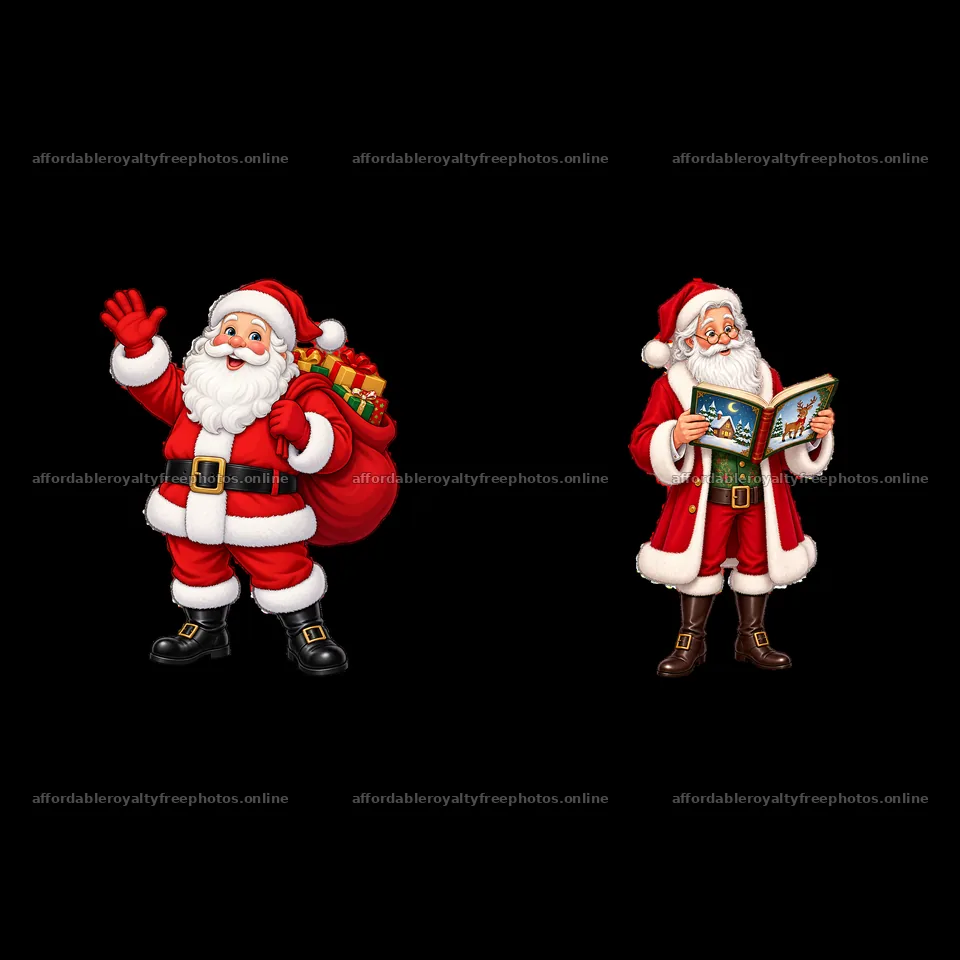 Santa Claus character stickers with gifts and a book – royalty-free photos 7746x7746