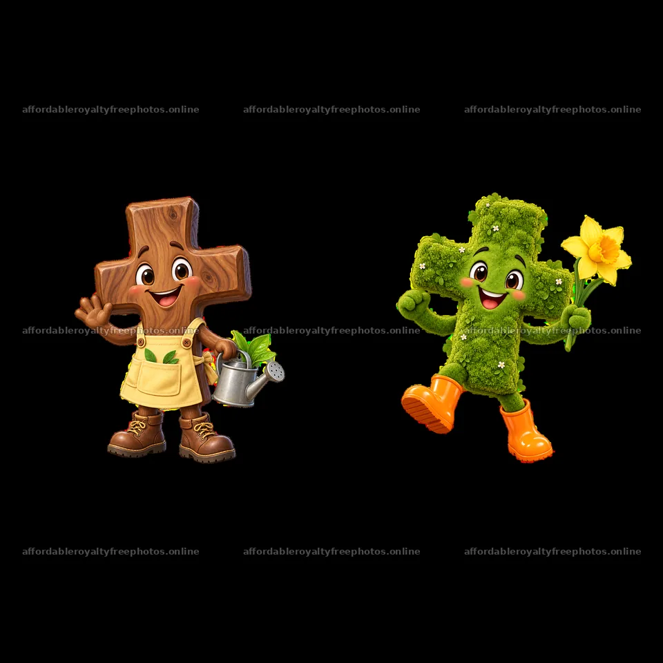 Easter cross characters with plants and flowers – royalty-free photos 7746x7746
