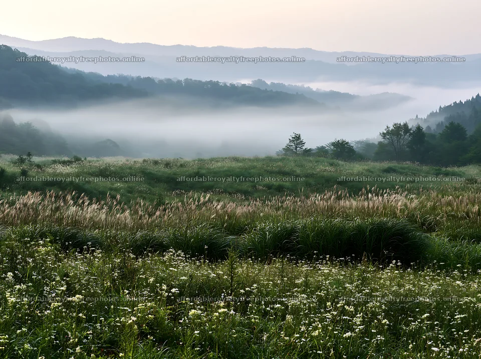 Climate-resilient meadow and misty hills in the – royalty-free photos 9174x6866