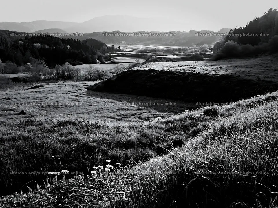 Shizuoka meadow view after heavy rain in black and white – royalty-free photos 9174x6866