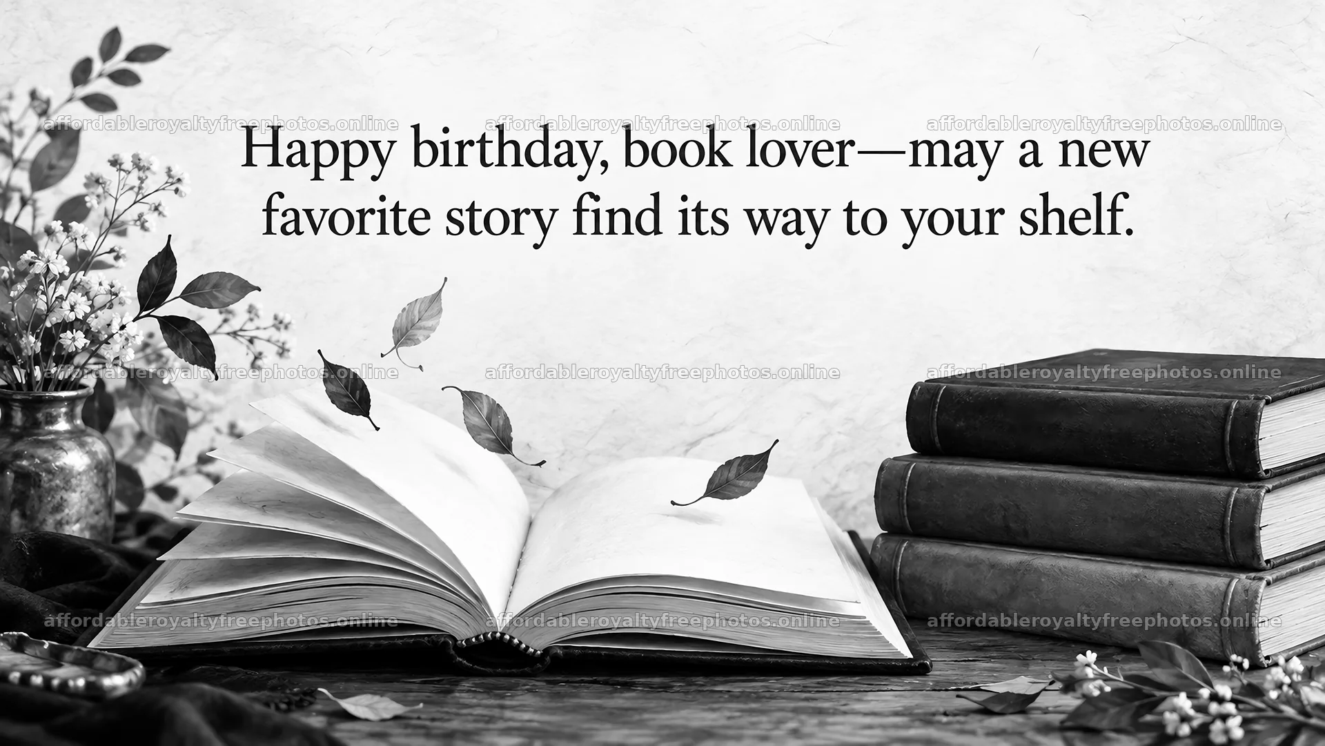Monochrome Birthday Greeting for a Book Lover – royalty-free photos 10324x5812