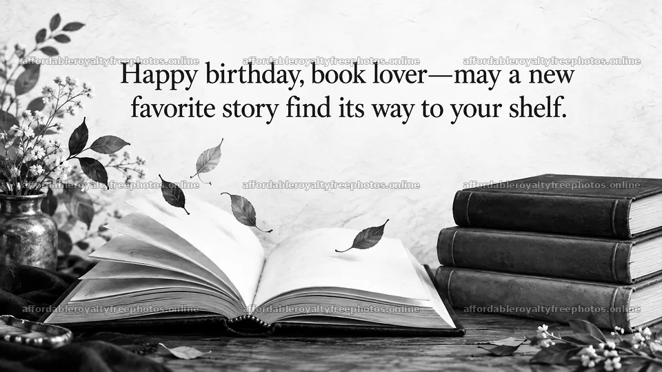Monochrome Birthday Greeting for a Book Lover – royalty-free photos 10324x5812