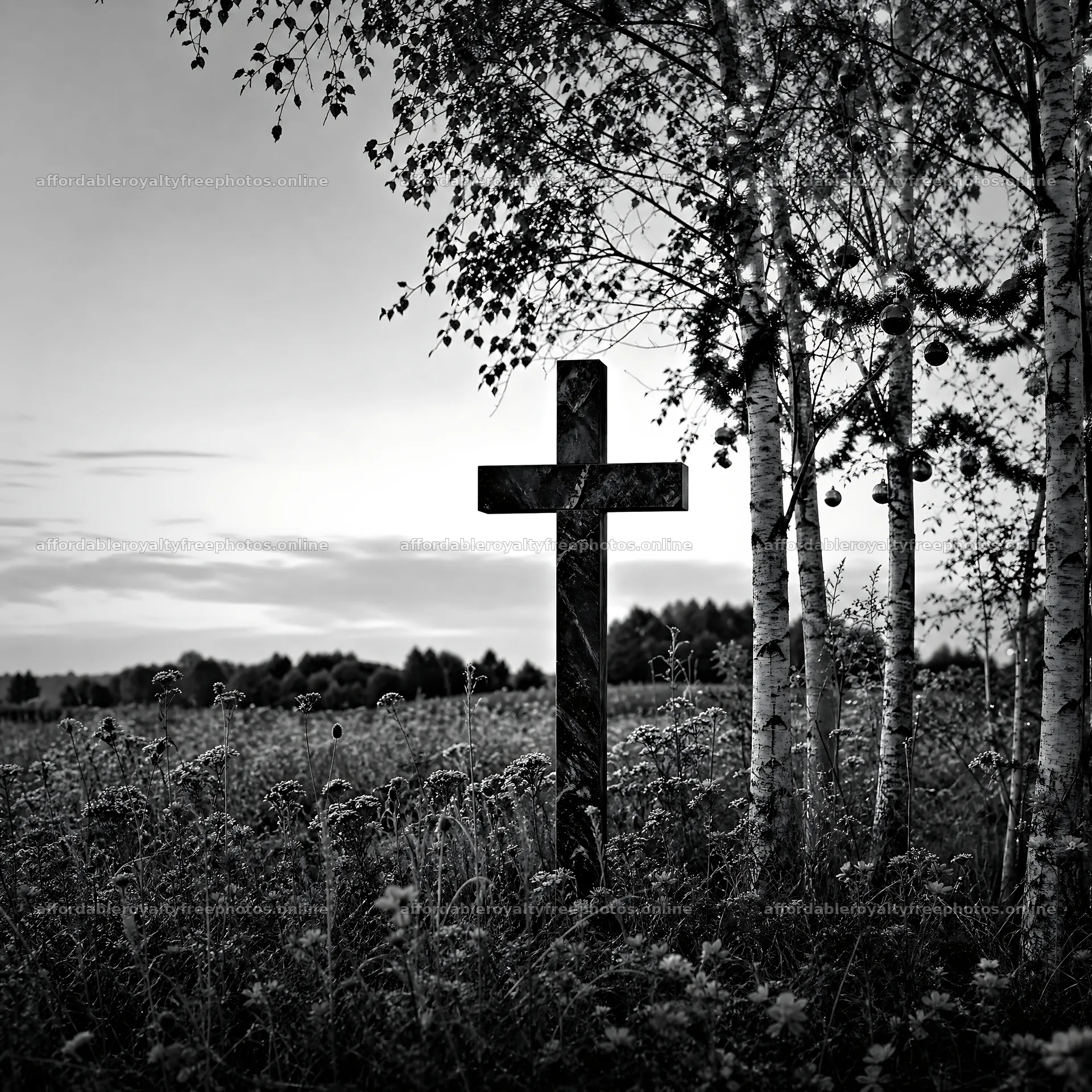Marble Christian cross in quiet meadow surrounded by – royalty-free photos 7938x7938