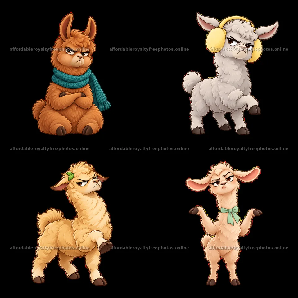 Grumpy llamas and alpacas with various expressions and – royalty-free photos 7746x7746