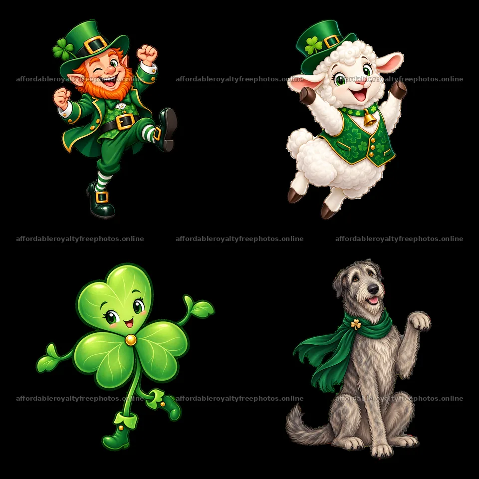 St. Patrick's Day characters with leprechaun, sheep – royalty-free photos 7746x7746