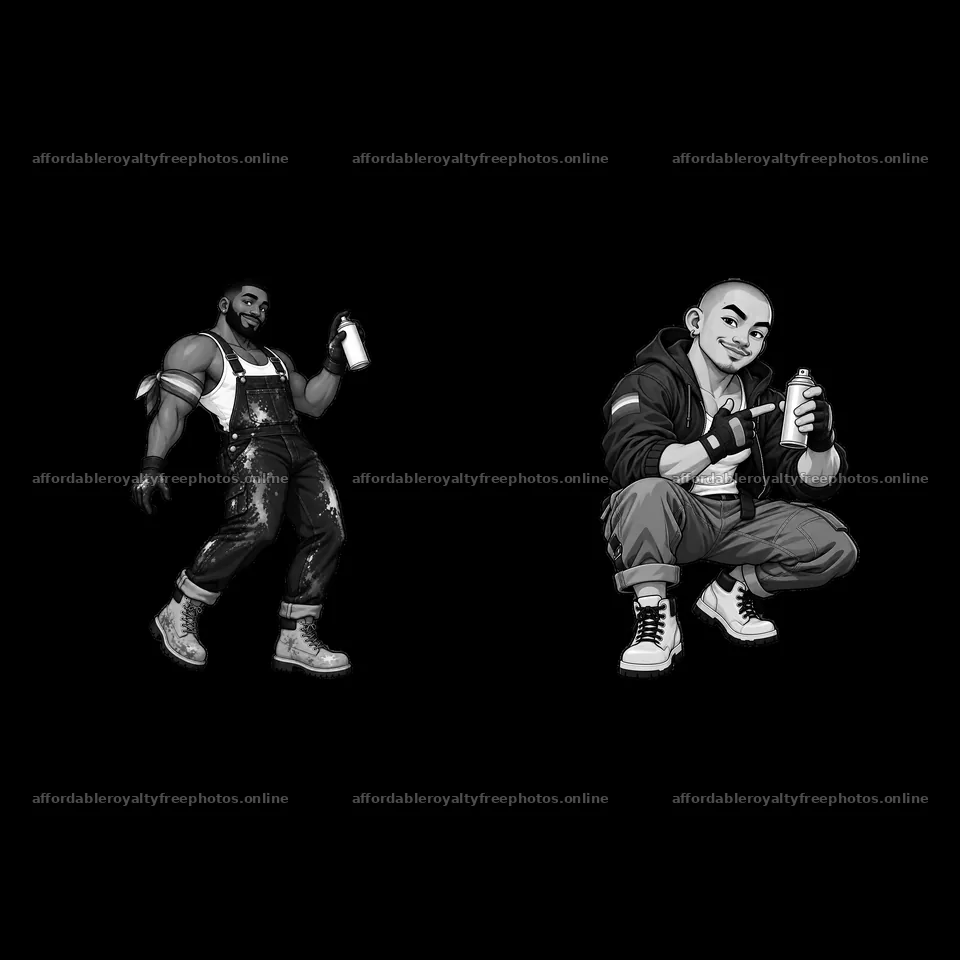 Gay graffiti spray painters posing with spray cans in – royalty-free photos 7746x7746