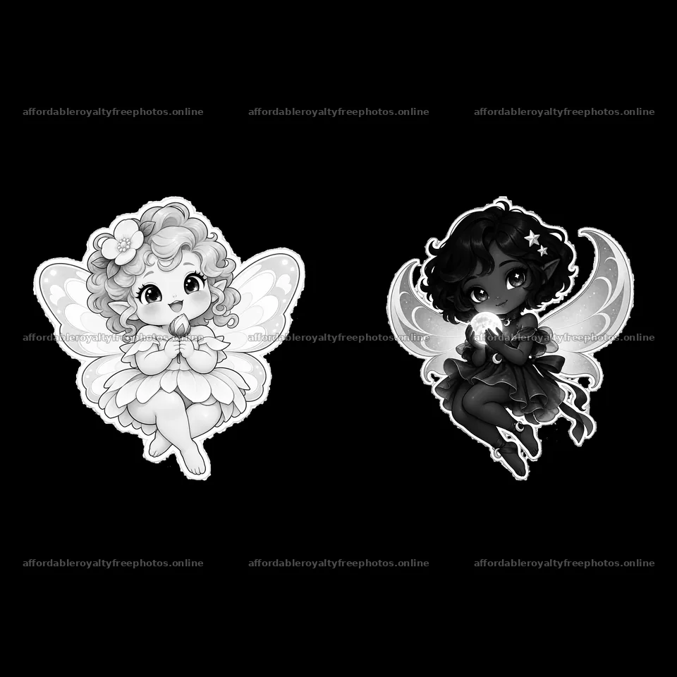 Kawaii chubby fairy characters with wings and playful – royalty-free photos 7746x7746