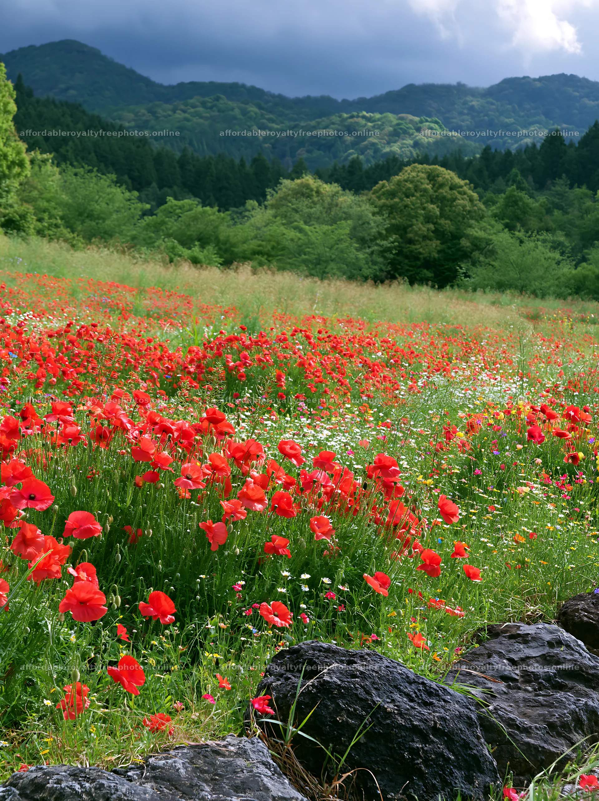 Wildflower meadow with stone foreground in Kyoto during – royalty-free photos 6866x9174
