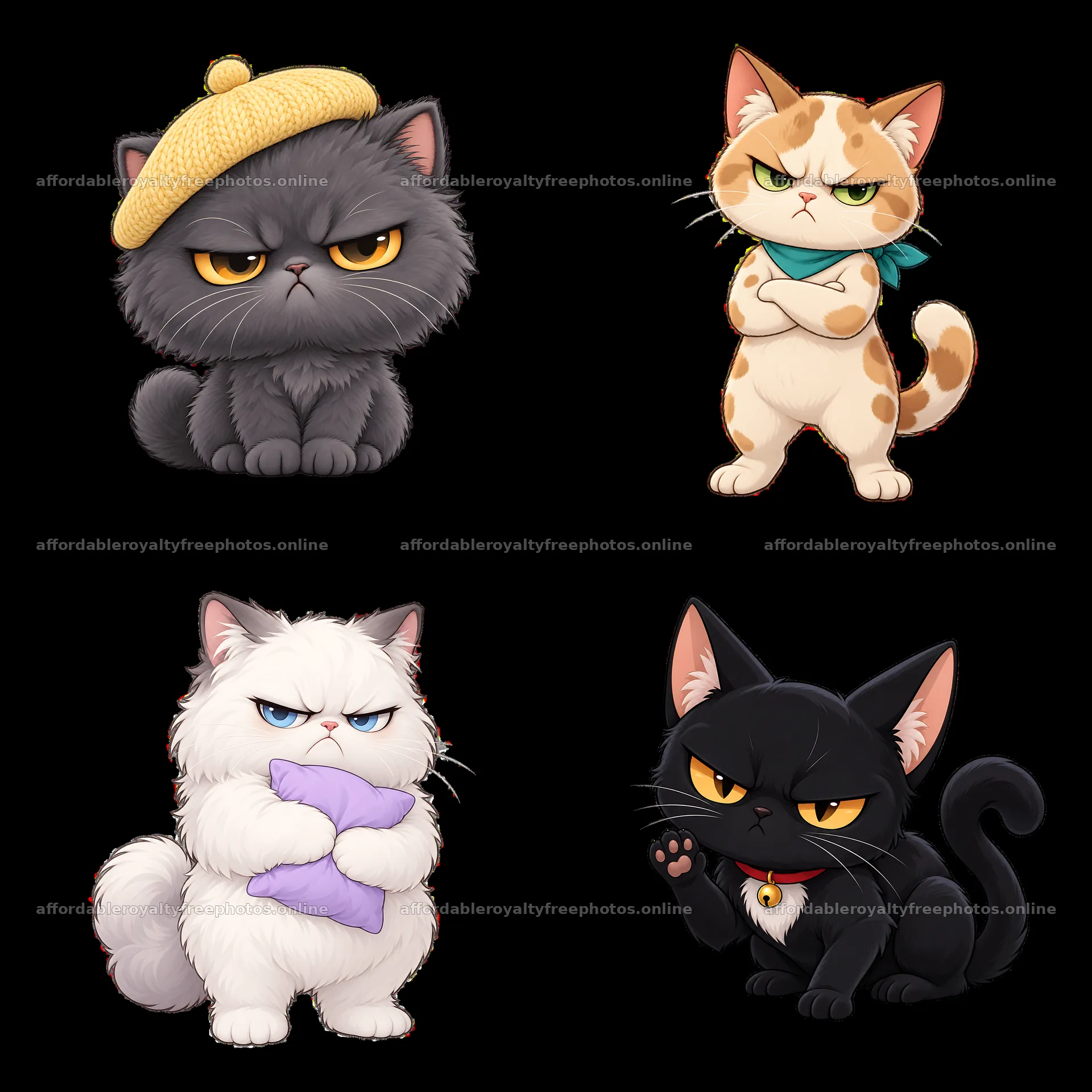 Kawaii grumpy cat sticker set with various colors and – royalty-free photos 7746x7746