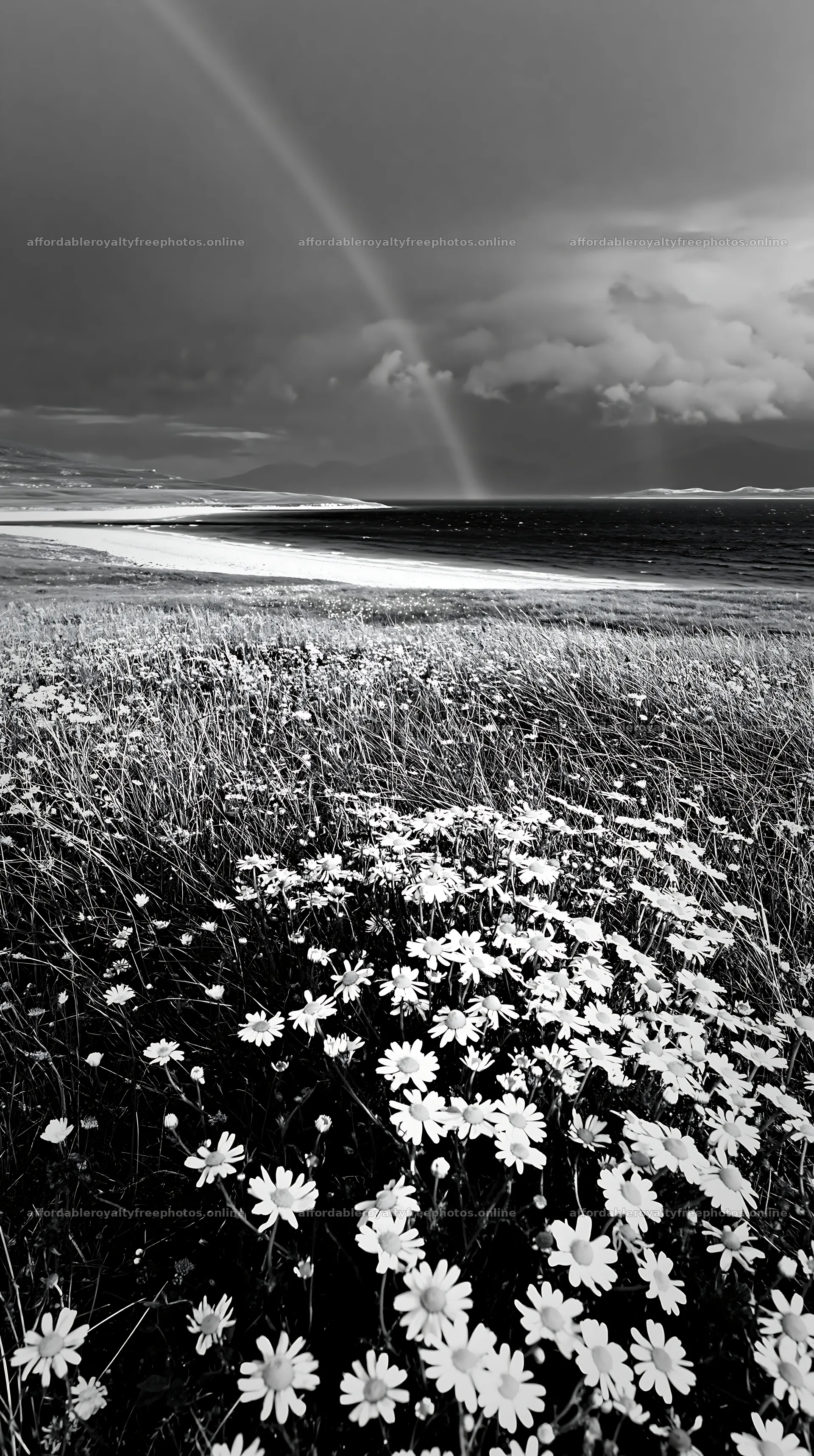 Chamomile meadow for wellness campaign under cloudy skies – royalty-free photos 5938x10608