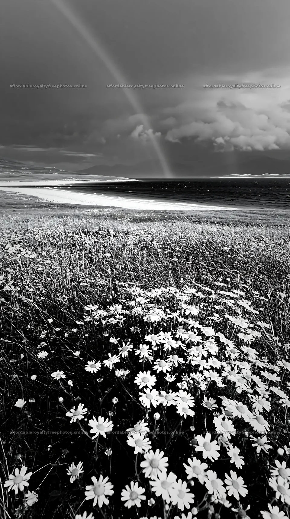 Chamomile meadow for wellness campaign under cloudy skies – royalty-free photos 5938x10608