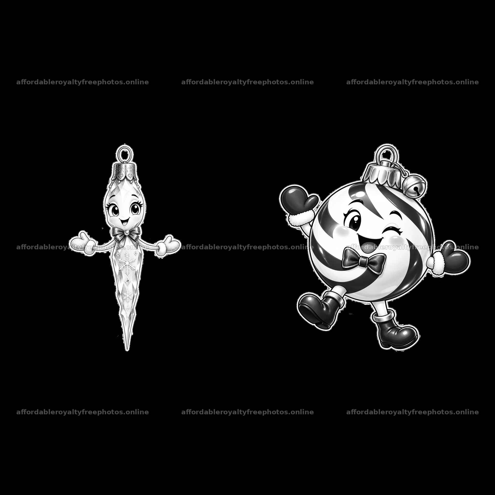 Cartoon Christmas ornaments with cheerful characters and – royalty-free photos 7746x7746