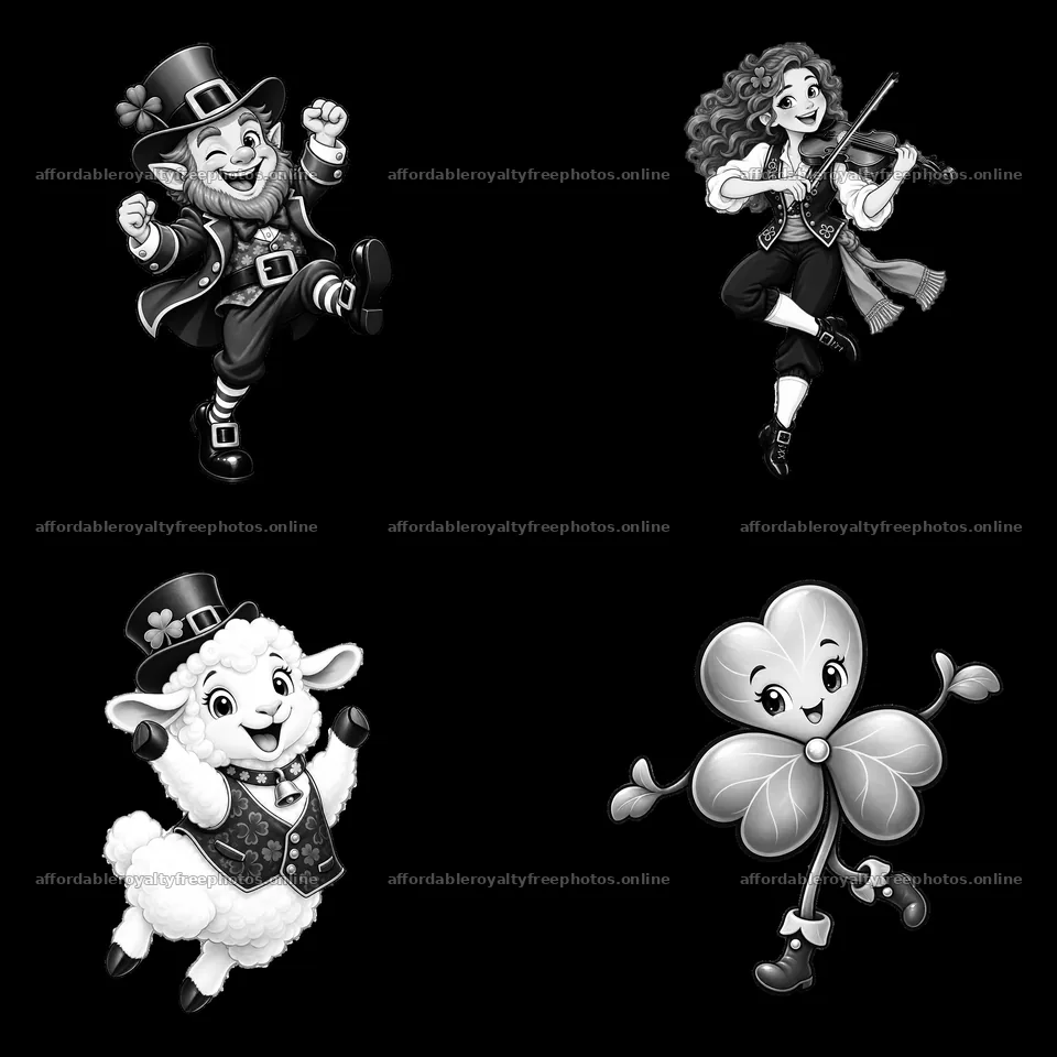 Festive cartoon characters celebrating St. Patrick's Day – royalty-free photos 7746x7746