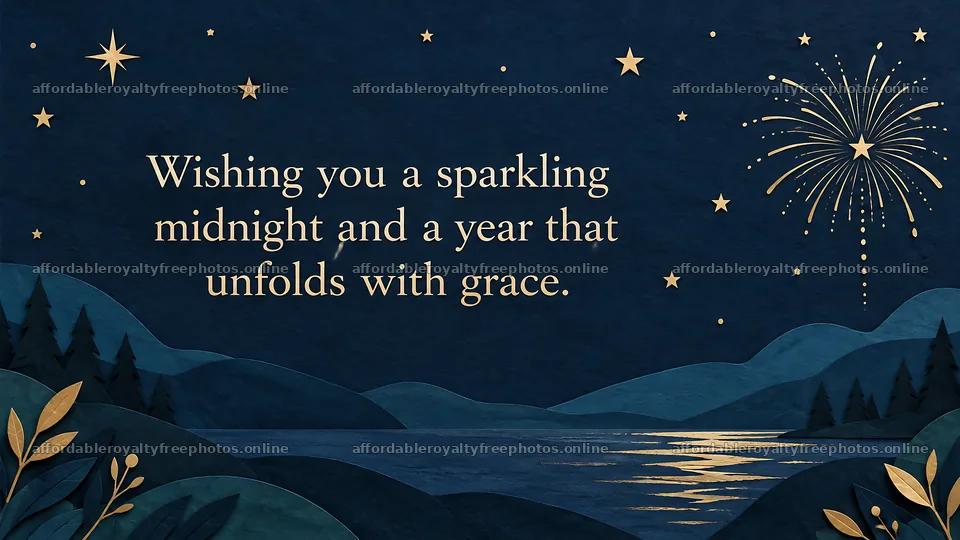 Elegant New Year Greeting Over a Midnight Lake – royalty-free photos 10324x5812