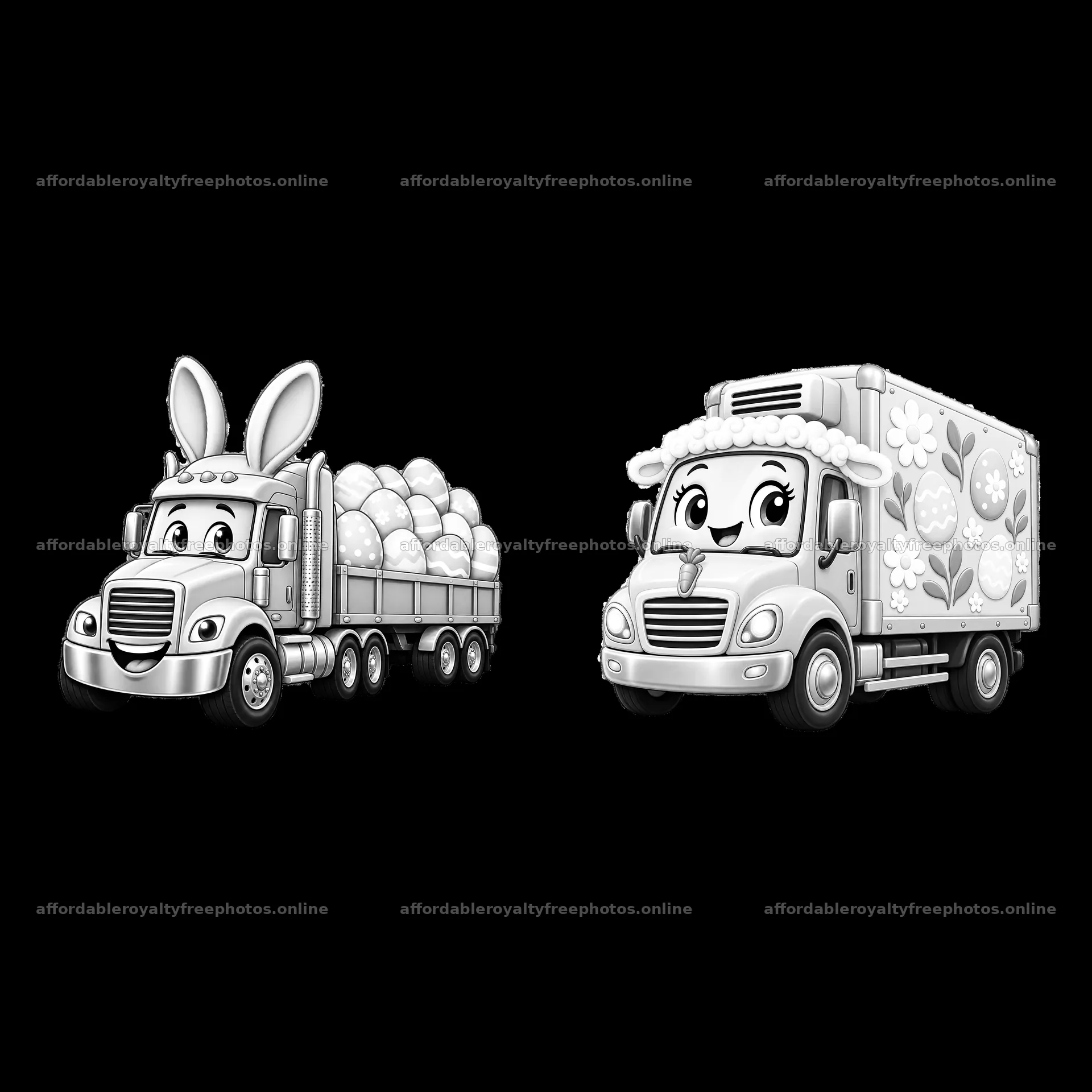 Easter trucks with bunny ears and decorated cargo for – royalty-free photos 7746x7746