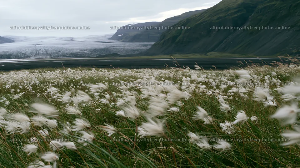 Meadow with seedheads in front of a glacier – royalty-free photos 10608x5938
