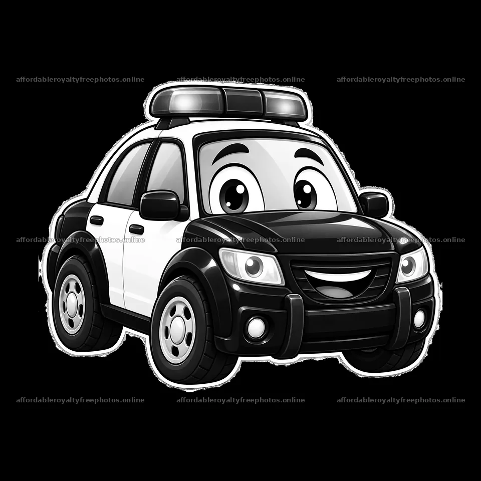 Cartoon police car with smiling face and bright lights – royalty-free photos 7746x7746