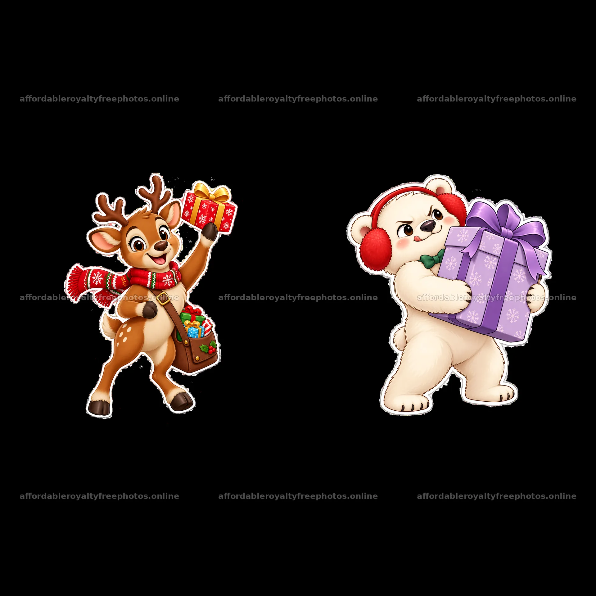 Reindeer and bear carry Christmas gifts in festive – royalty-free photos 7746x7746