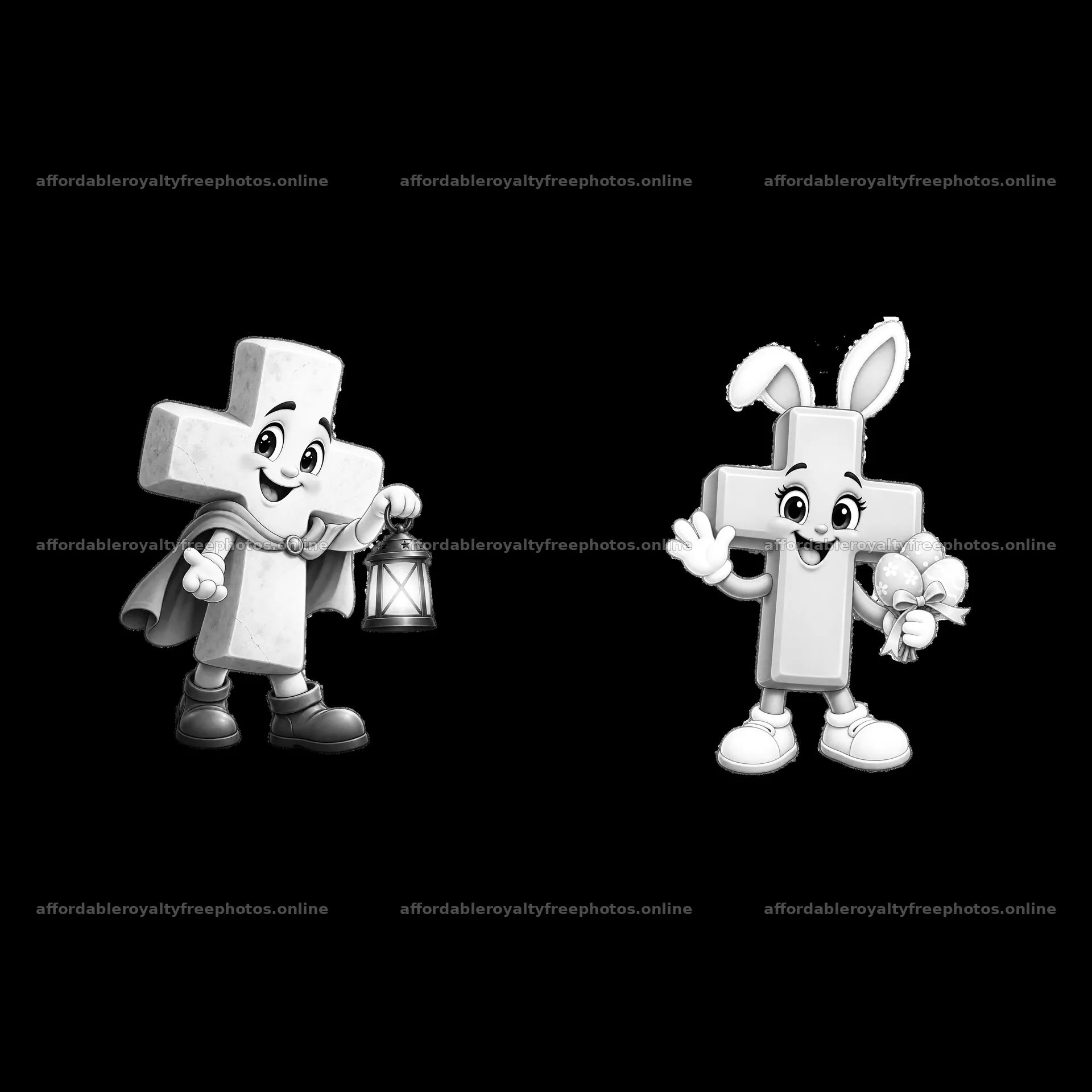 Easter cross characters with lantern and flowers in – royalty-free photos 7746x7746