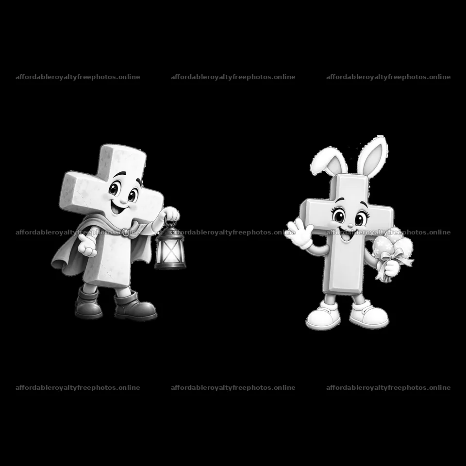 Easter cross characters with lantern and flowers in – royalty-free photos 7746x7746