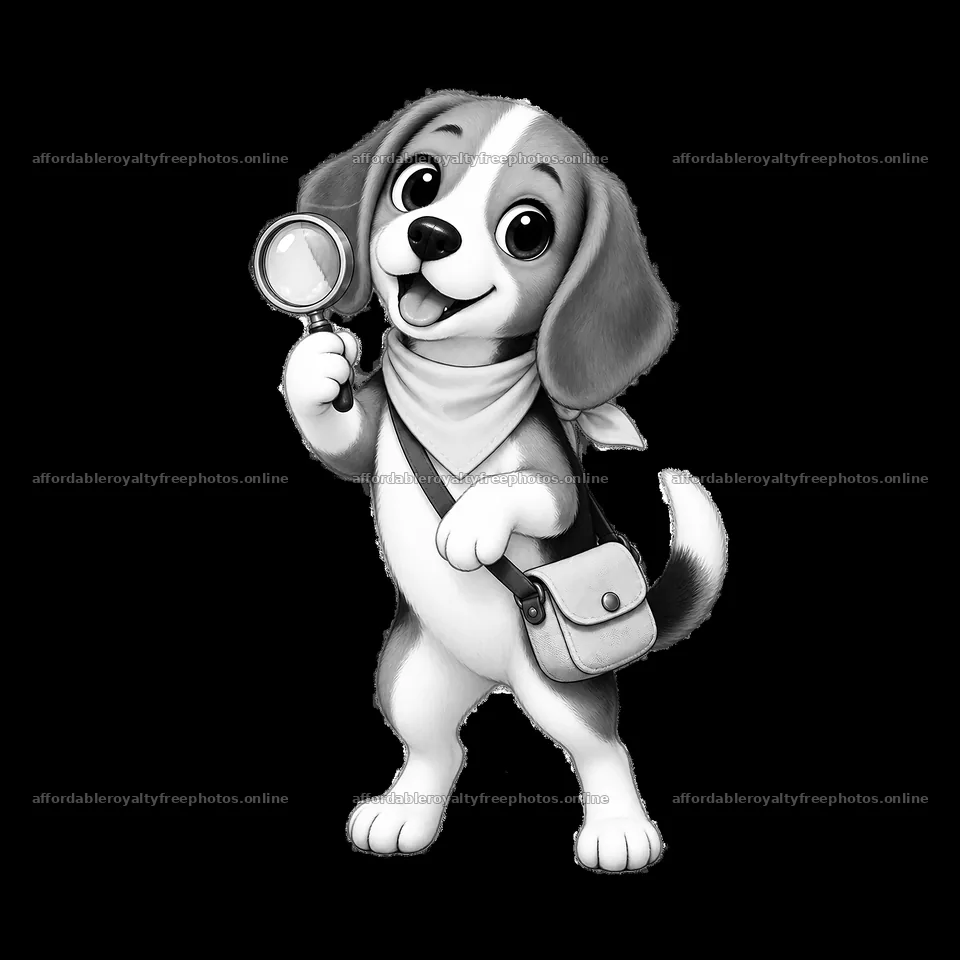 Cute cartoon beagle dog detective holding a magnifying – royalty-free photos 7746x7746