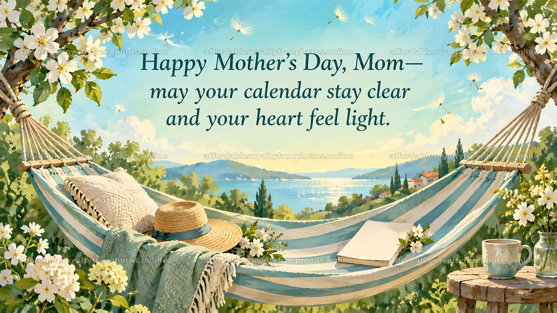 Mother's Day Greeting in a Lakeside Hammock – royalty-free photos 10324x5812