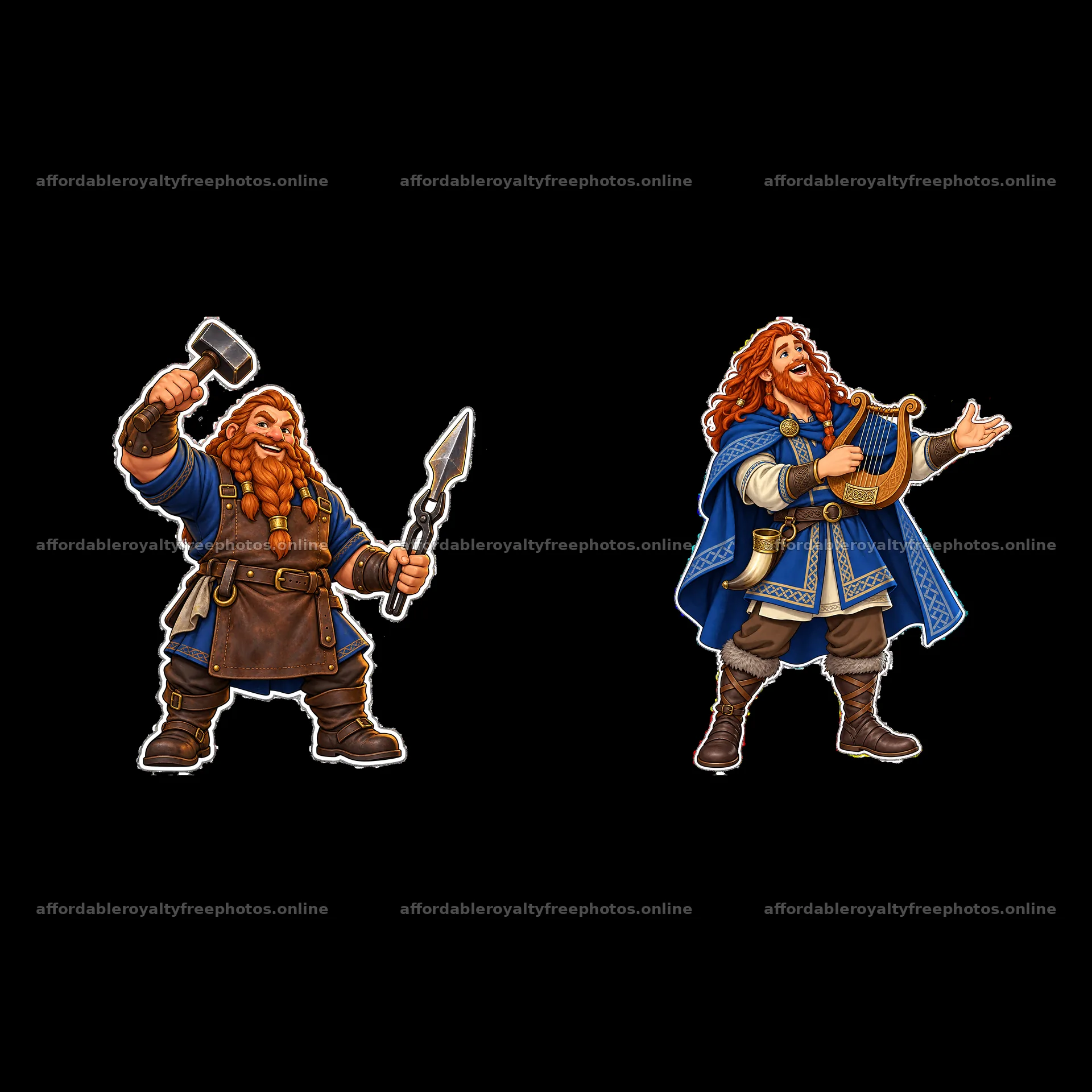 Odin the Norse All-Father with spear and harp in cartoon – royalty-free photos 7746x7746
