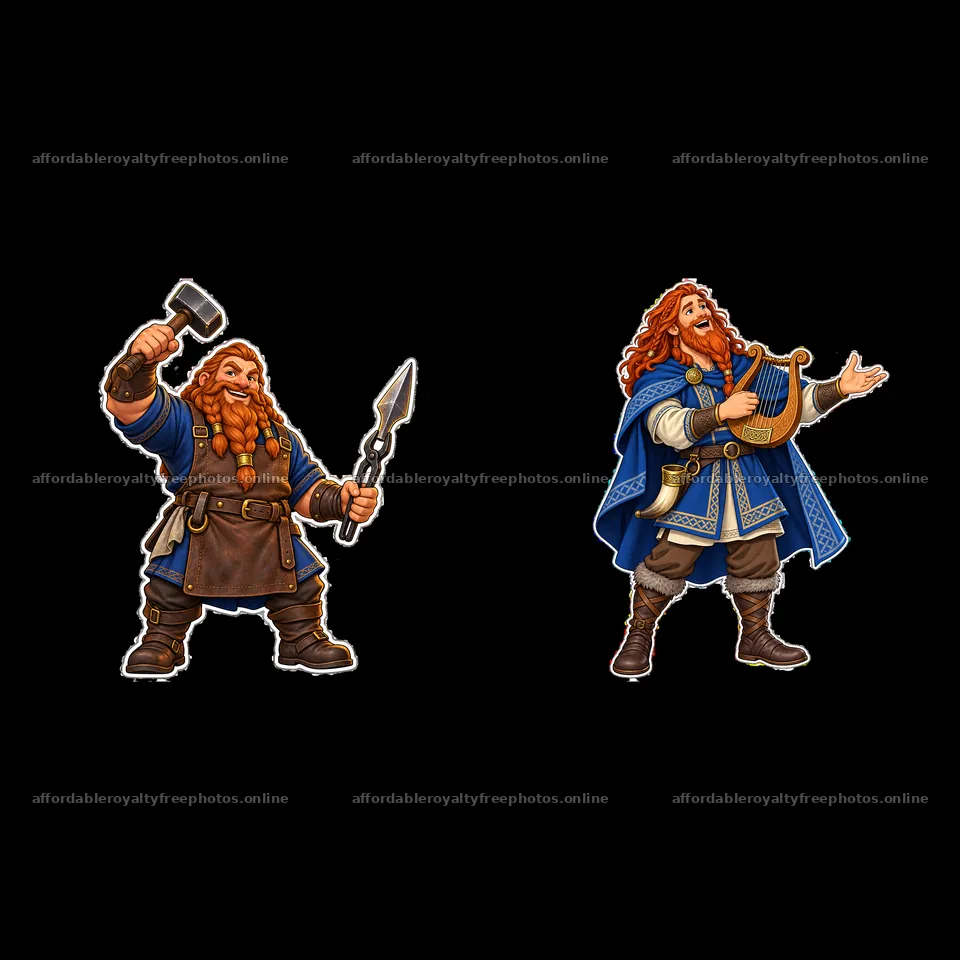 Odin the Norse All-Father with spear and harp in cartoon – royalty-free photos 7746x7746