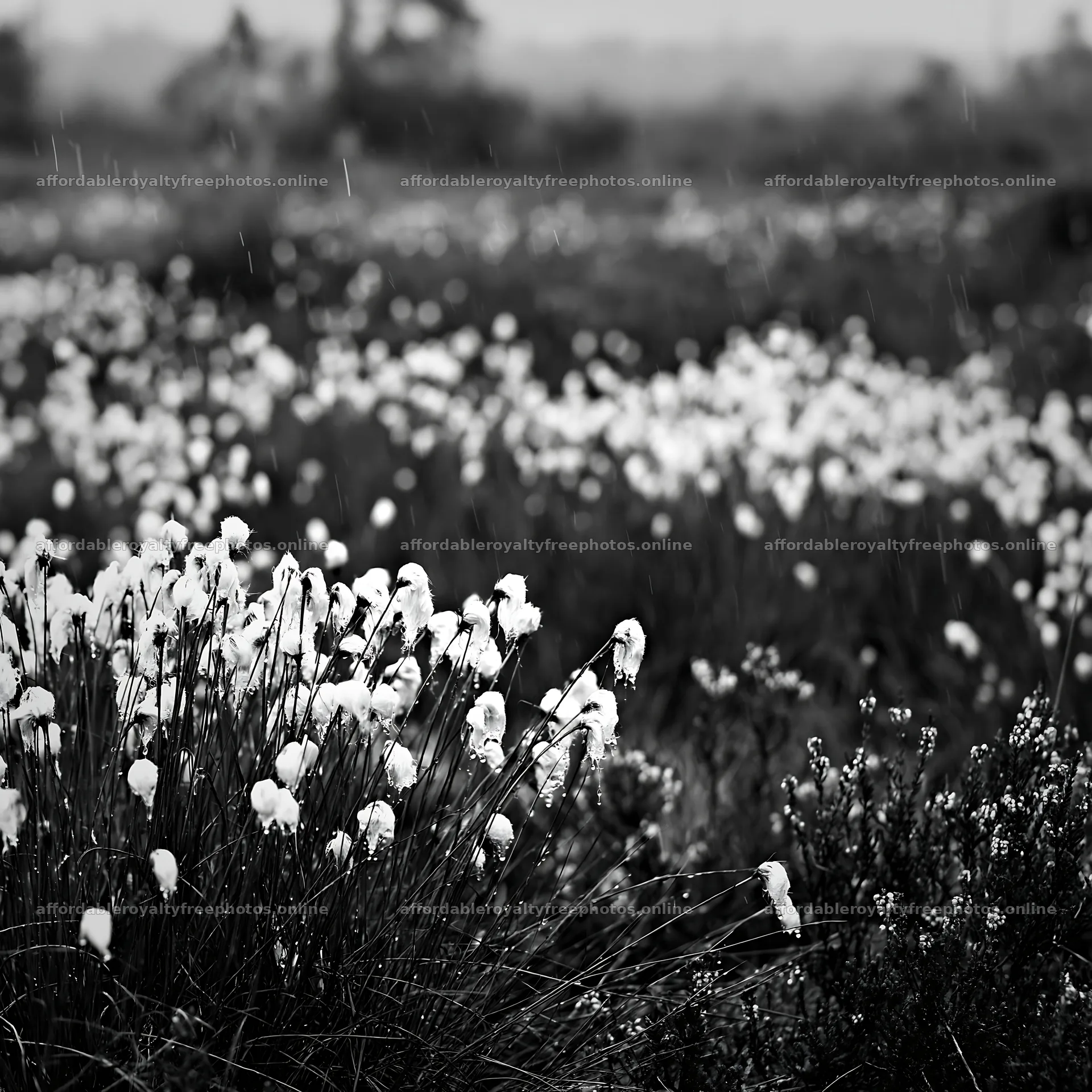 Cottongrass meadow glow under soft rain – royalty-free photos 7938x7938