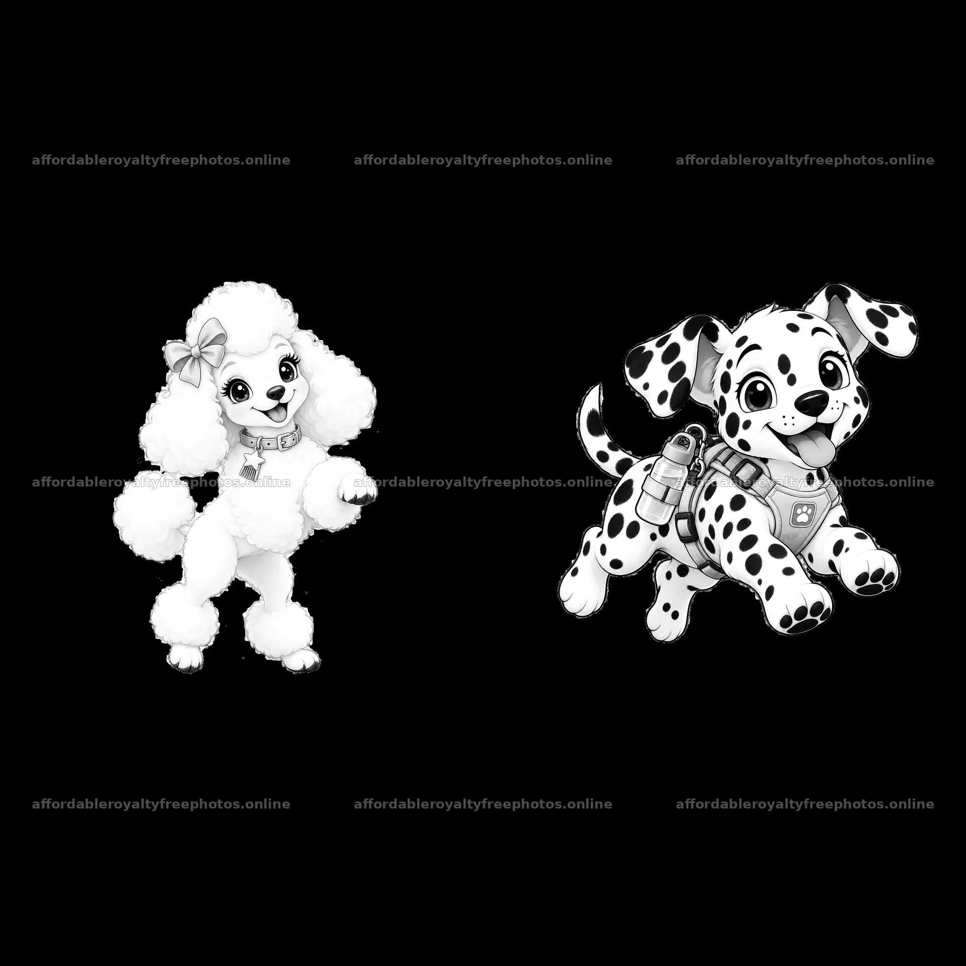 Cute cartoon dogs dancing in playful poses – royalty-free photos 7746x7746