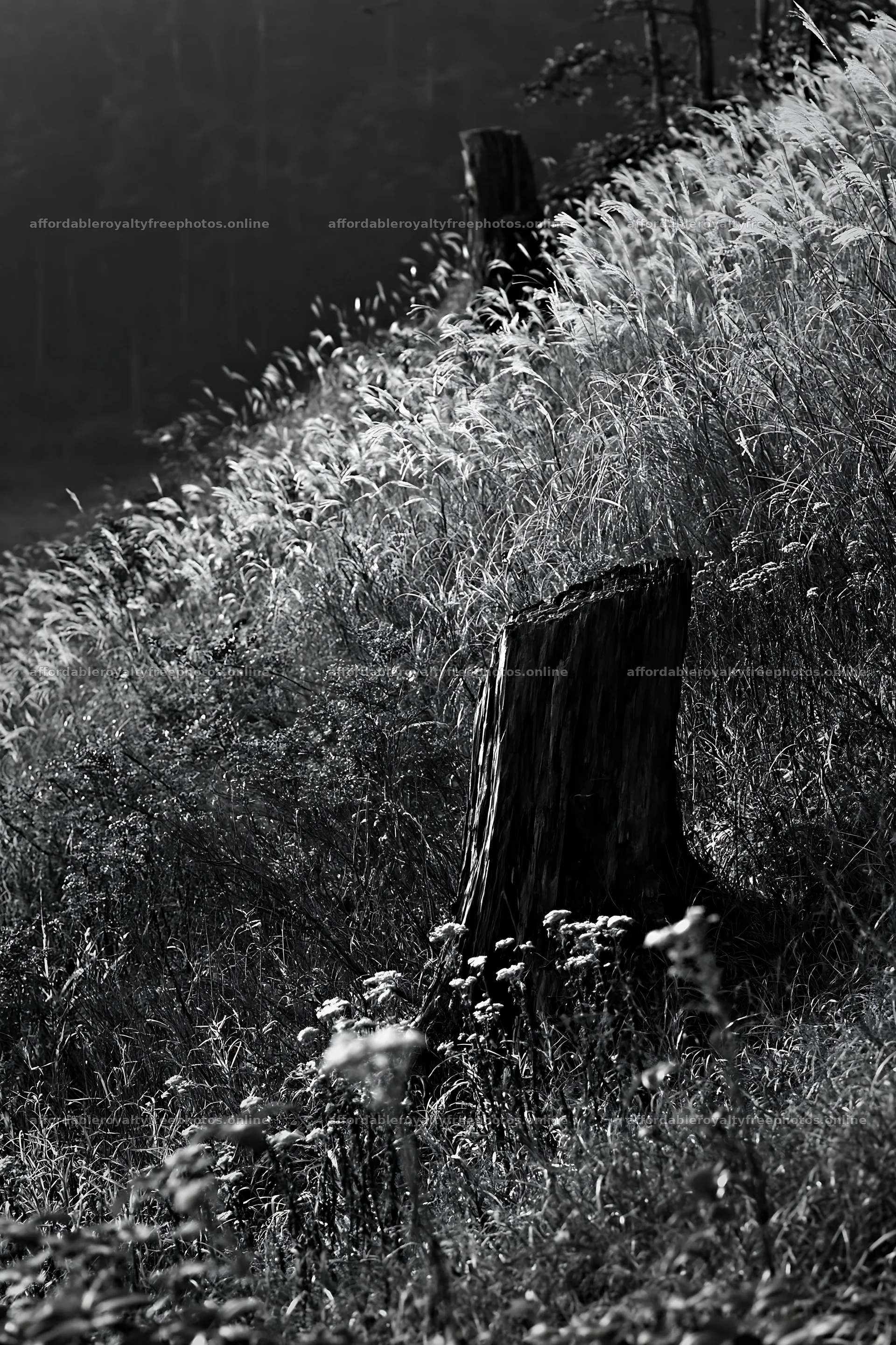 Fukushima native meadow with weathered stump – royalty-free photos 6480x9722