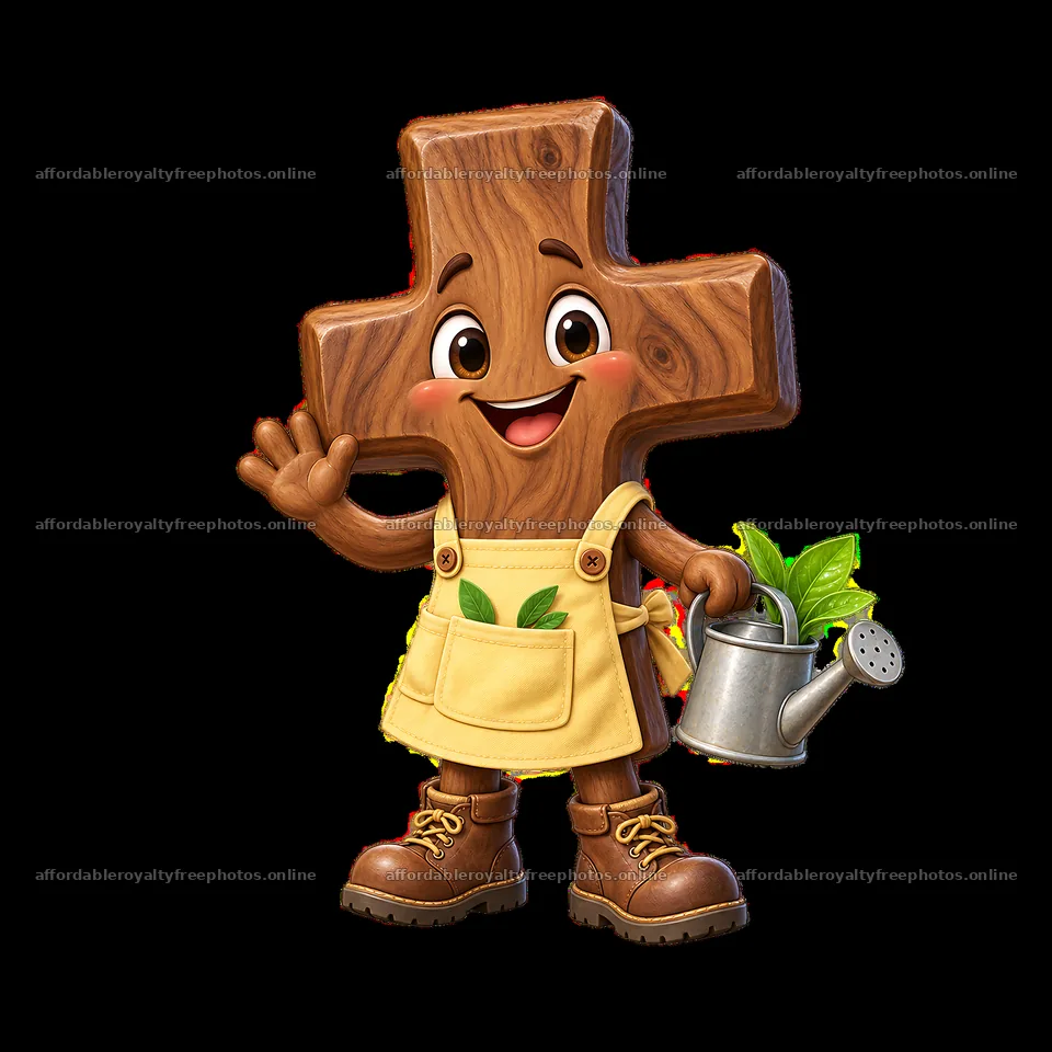Easter cross character watering plants in gardening scene – royalty-free photos 7746x7746