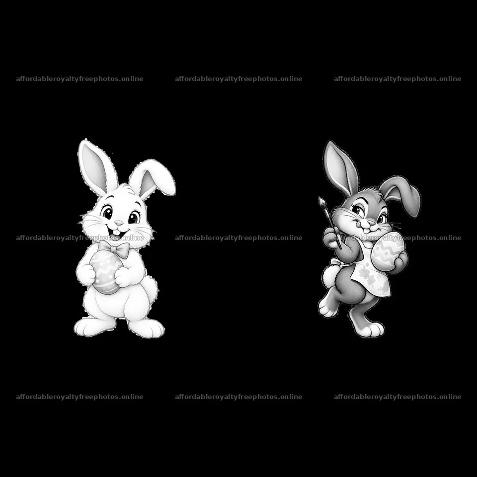 Easter bunnies with eggs and painting tools – royalty-free photos 7746x7746