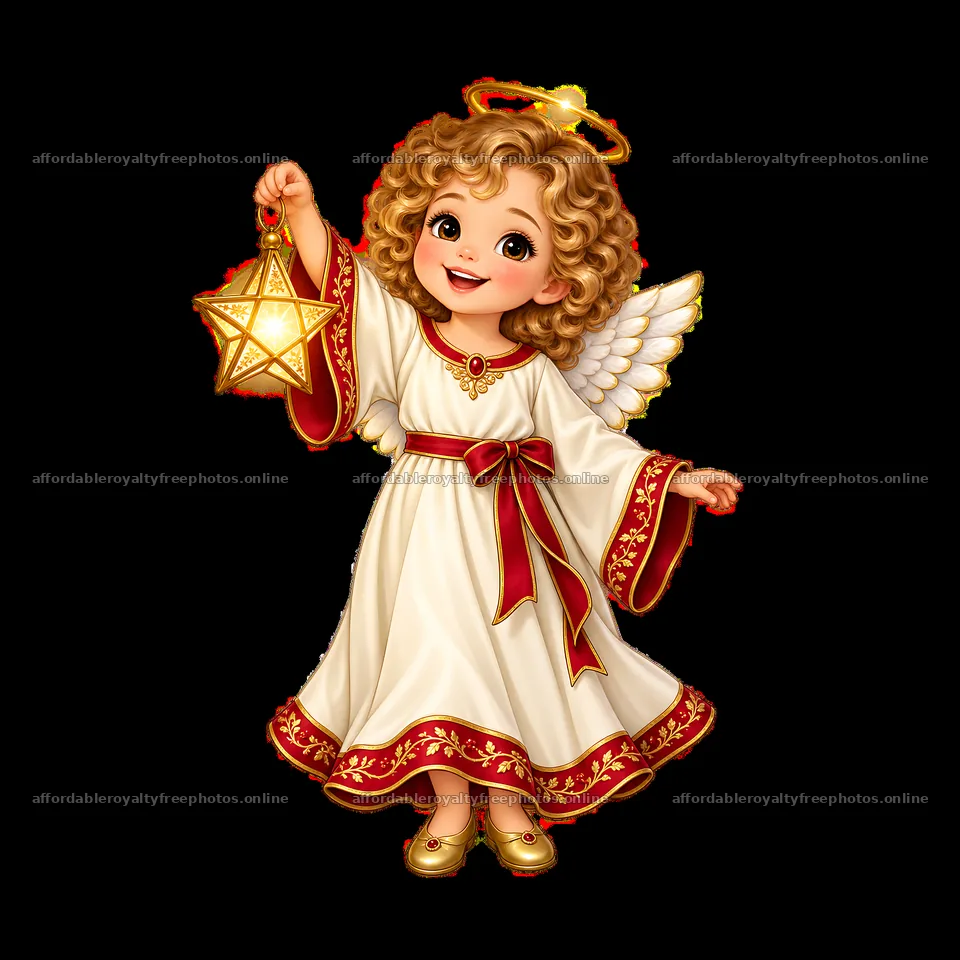 Christmas angel holding a star lantern with curly hair – royalty-free photos 7746x7746