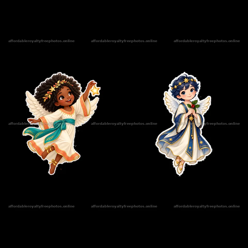 Christ Child characters with stars and flowers in – royalty-free photos 7746x7746