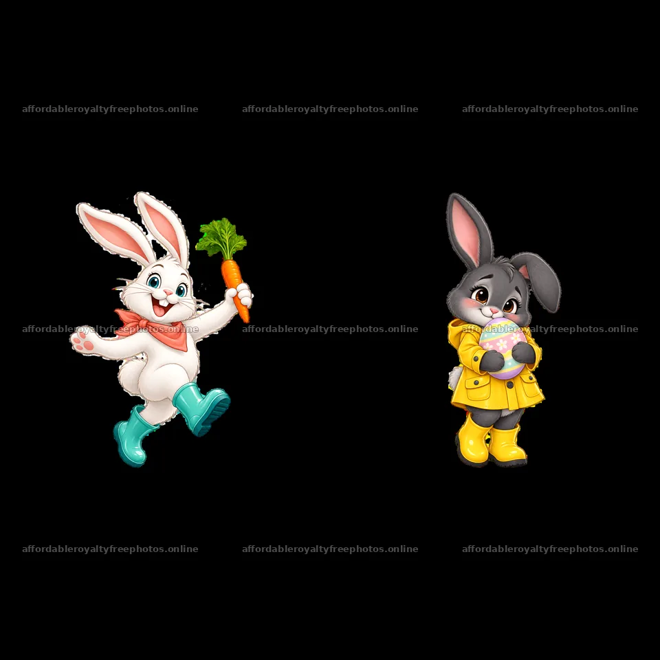 Easter Bunny characters with carrot and egg in vibrant – royalty-free photos 7746x7746