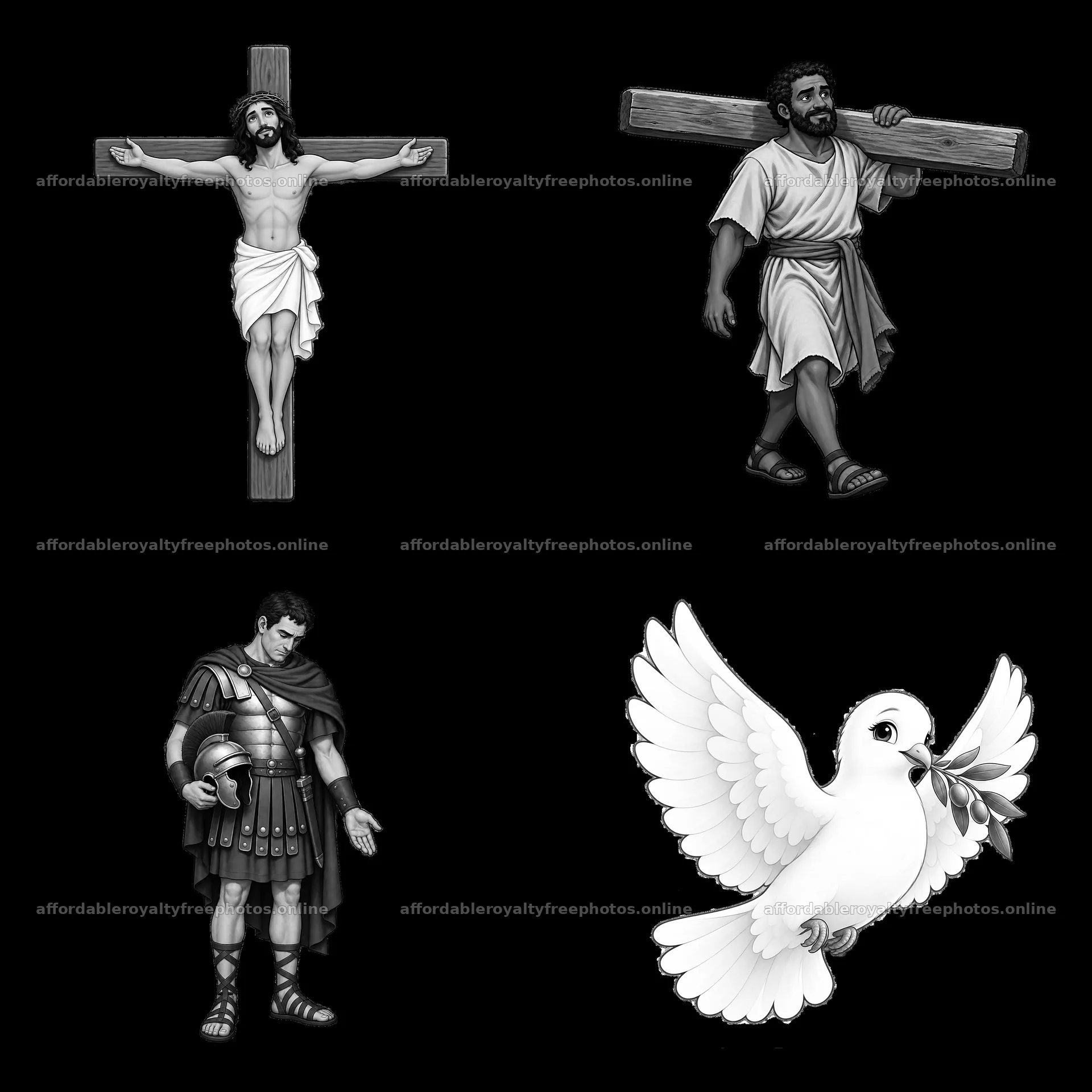 Jesus on the cross with followers and dove illustration – royalty-free photos 7746x7746
