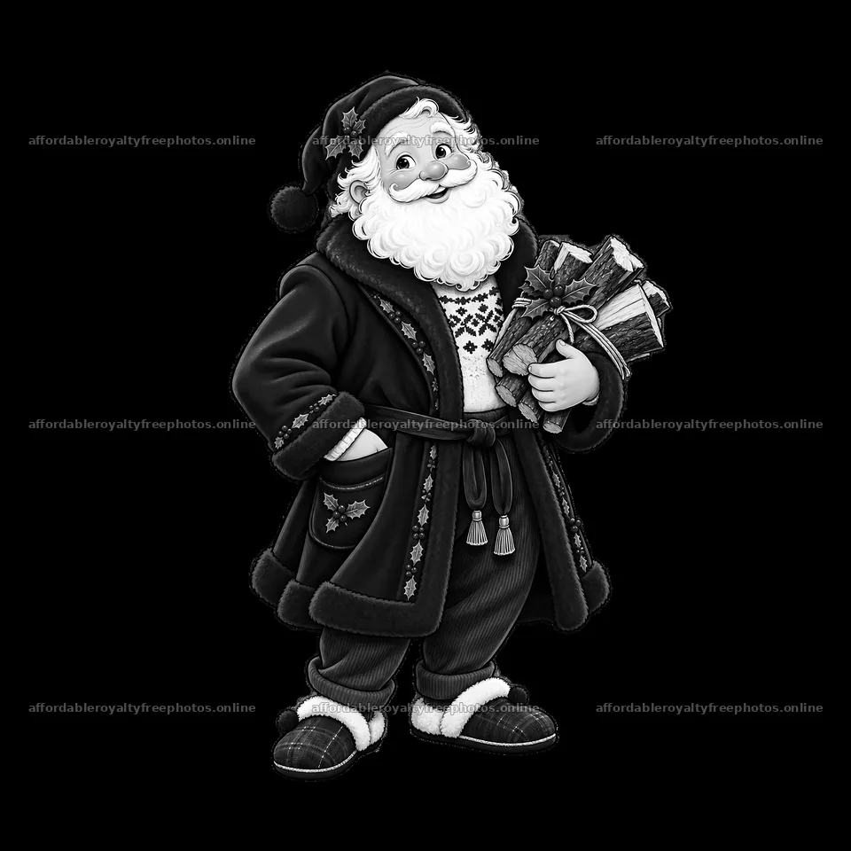 Santa Claus holding a stack of gifts near a cozy – royalty-free photos 7746x7746
