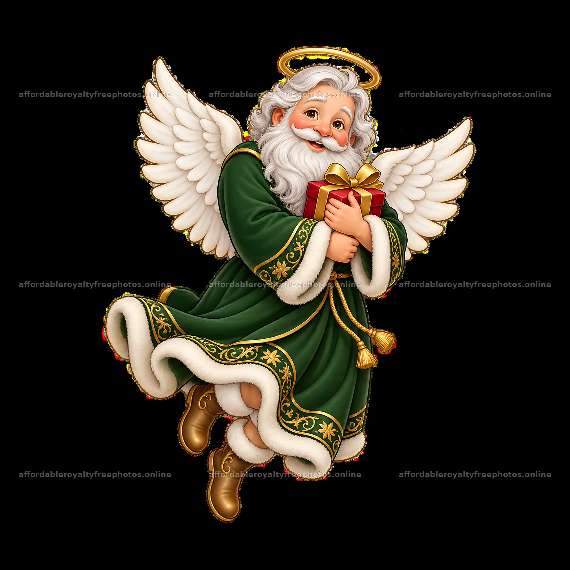 Christmas angel holding a gift with wings and a halo – royalty-free photos 7746x7746