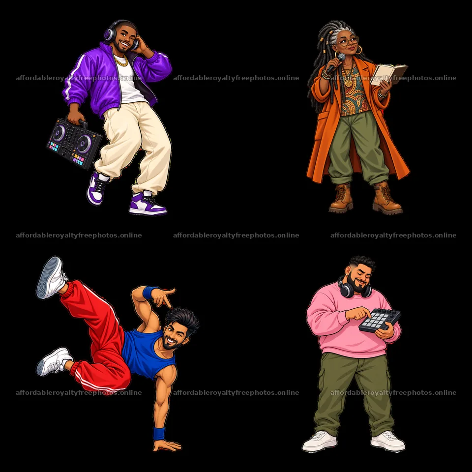 Hip-hop artists engaged in music, dance, and creativity – royalty-free photos 7746x7746