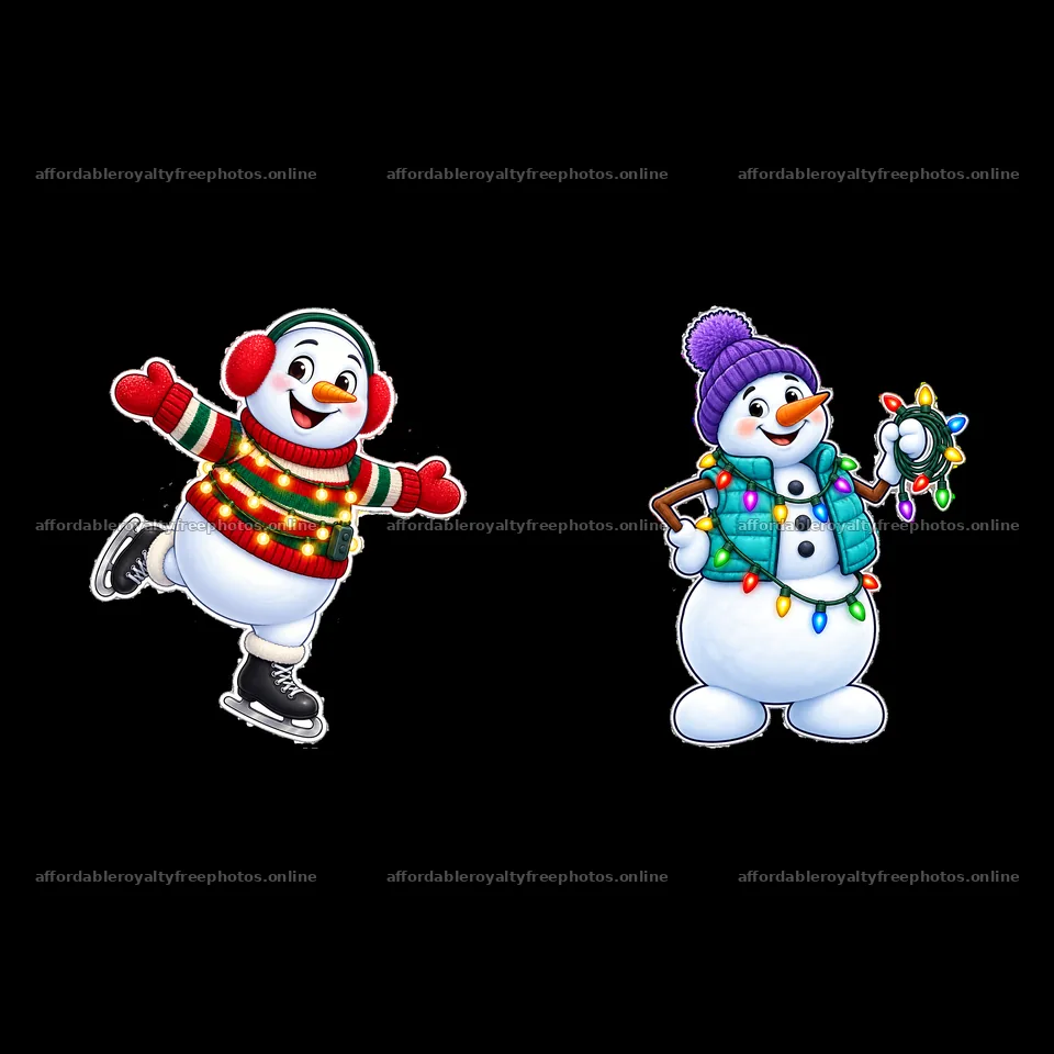 Snowman skating with lights and snowman holding string – royalty-free photos 7746x7746