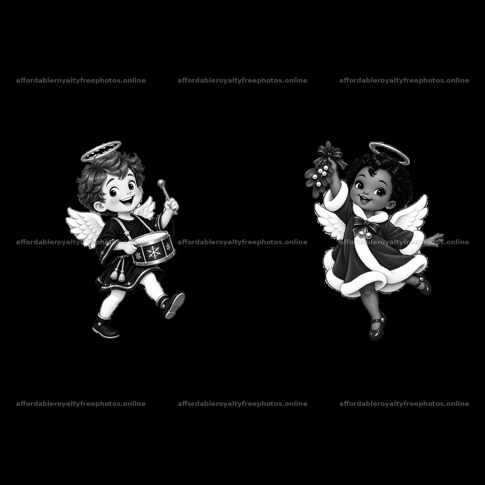 Christmas angel children with drum and mistletoe in – royalty-free photos 7746x7746