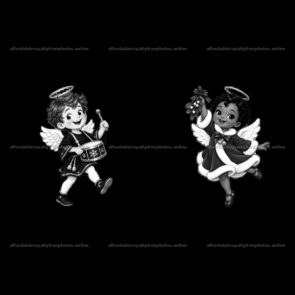 Christmas angel children with drum and mistletoe in – royalty-free photos 7746x7746