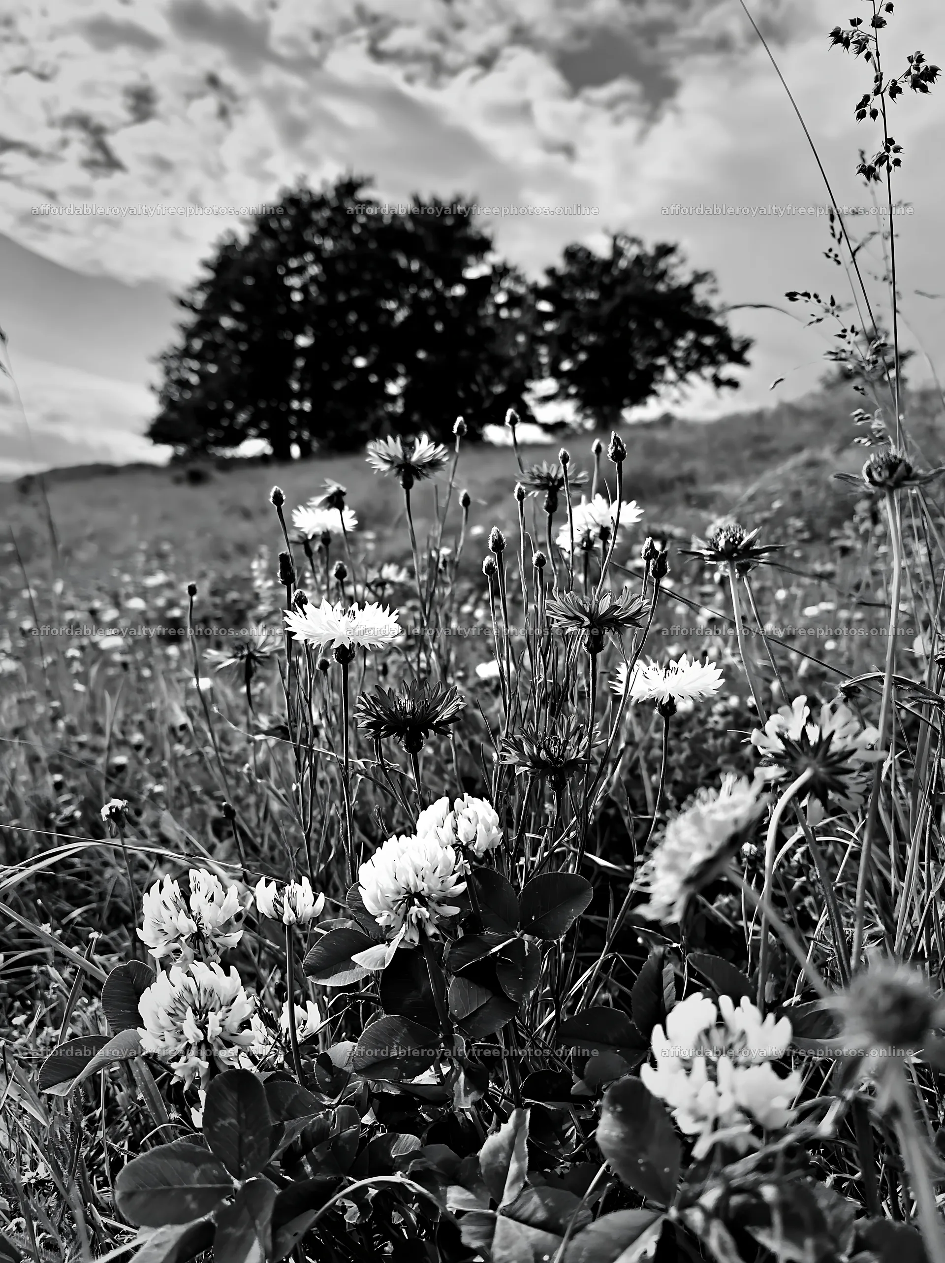 Clover and cornflower meadow with trees in the background – royalty-free photos 6866x9174